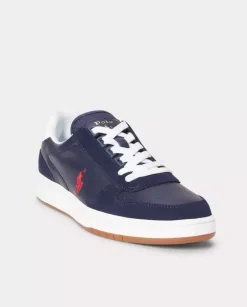 Granatowe skórzane sneakersy z logo