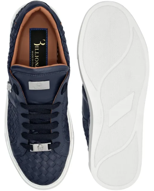 Granatowe skórzane sneakersy z plecionką
