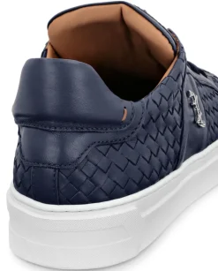 Granatowe skórzane sneakersy z plecionką