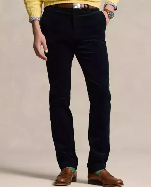 Granatowe sztruksowe spodnie Stretch Slim Fit