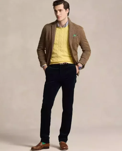 Granatowe sztruksowe spodnie Stretch Slim Fit