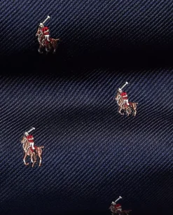Granatowy jedwabny krawat z graczami polo