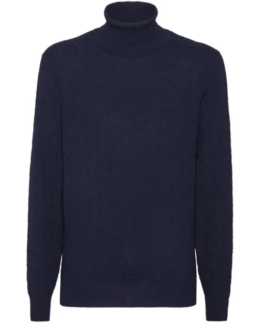 Granatowy sweter z golfem