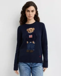 Granatowy sweter z misiem