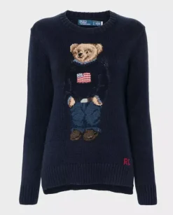 Granatowy sweter z misiem