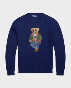 Granatowy sweter z misiem