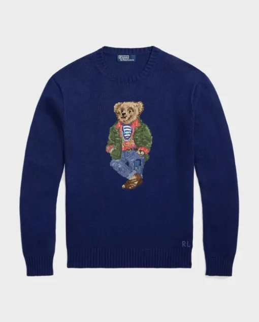 Granatowy sweter z misiem