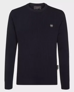 Granatowy sweter z wełny