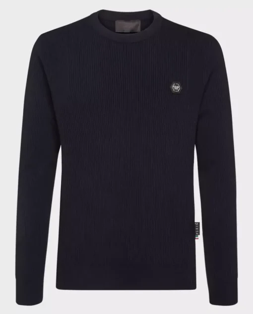 Granatowy sweter z wełny