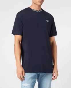 Granatowy T-shirt z detalem