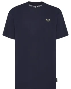 Granatowy T-shirt z detalem