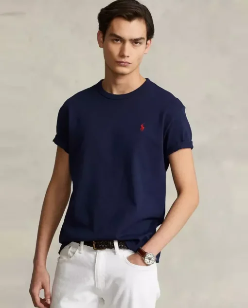 Granatowy t-shirt z logo Regular Fit