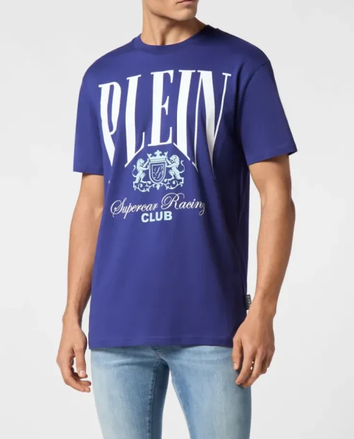 Granatowy t-shirt z okrągłym dekoltem