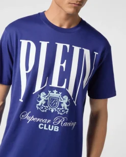 Granatowy t-shirt z okrągłym dekoltem