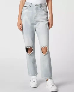 Jeansy z wycięciami w kształcie serca Loose Fit