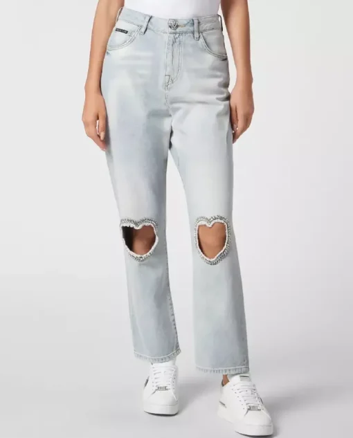 Jeansy z wycięciami w kształcie serca Loose Fit