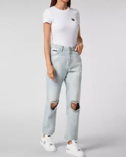 Jeansy z wycięciami w kształcie serca Loose Fit