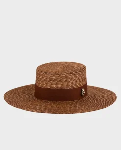 Karmelowy kapelusz Wide Brim Canotier