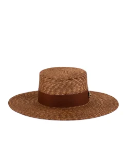 Karmelowy kapelusz Wide Brim Canotier
