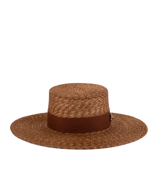 Karmelowy kapelusz Wide Brim Canotier