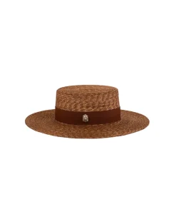 Karmelowy kapelusz Wide Brim Canotier