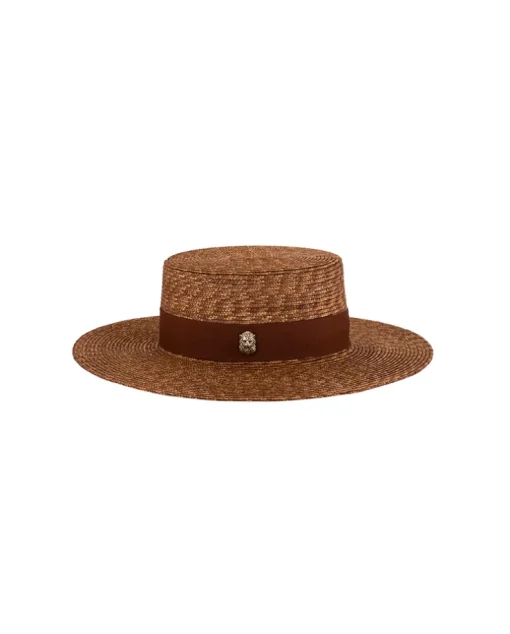 Karmelowy kapelusz Wide Brim Canotier