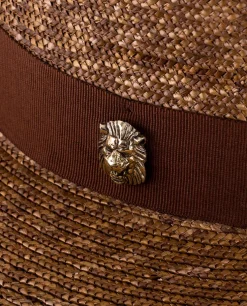Karmelowy kapelusz Wide Brim Canotier