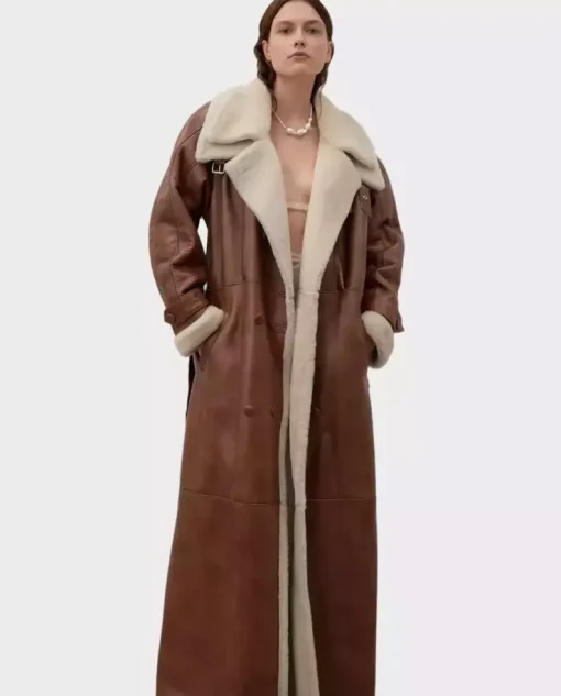 Karmelowy skórzany kożuch Shearling