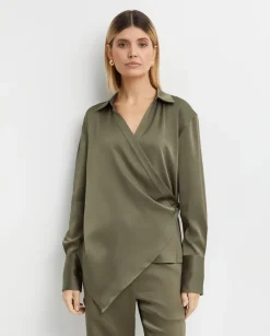Koszula khaki z drapowaniem