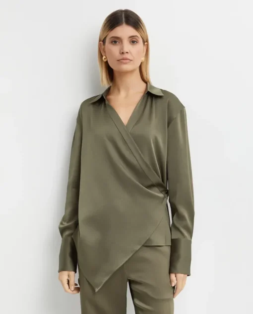 Koszula khaki z drapowaniem