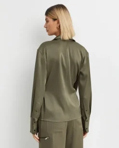 Koszula khaki z drapowaniem