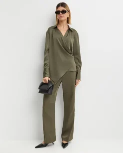 Koszula khaki z drapowaniem