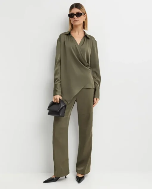 Koszula khaki z drapowaniem