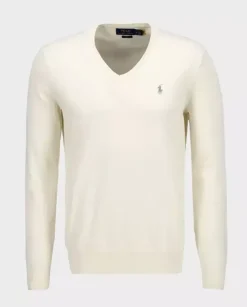 Kremowy sweter z haftowanym logo