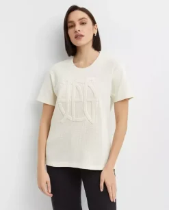 Kremowy t-shirt z wytłoczonym logo
