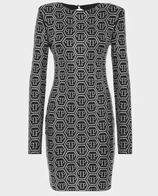 Kryształowa sukienka mini w monogram