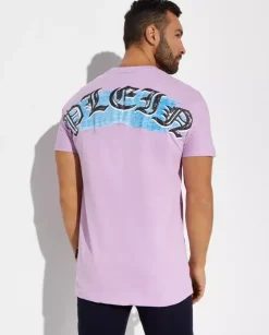Liliowy t-shirt z kolorową grafiką Hawaii