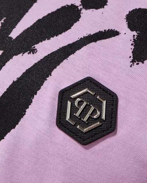 Liliowy t-shirt z kolorową grafiką Hawaii