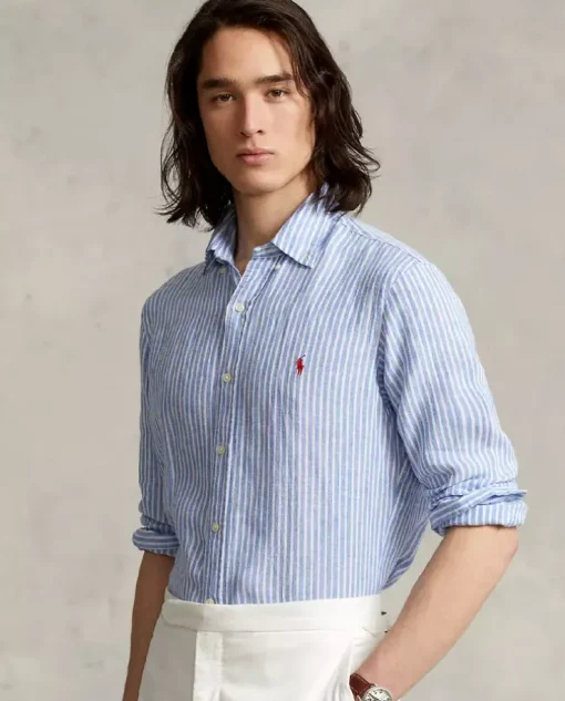 Lniana koszula w paski Custom Fit