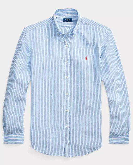Lniana koszula w paski Custom Fit