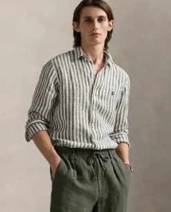 Lniana koszula w paski Custom Fit