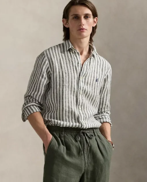 Lniana koszula w paski Custom Fit