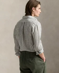 Lniana koszula w paski Custom Fit