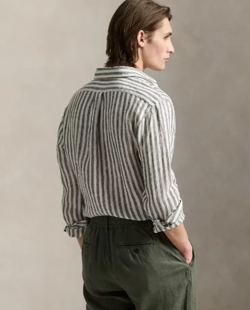 Lniana koszula w paski Custom Fit