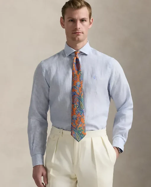 Lniana koszula w paski Custom Fit