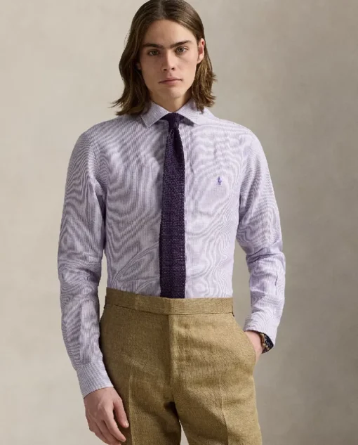 Lniana koszula w paski Custom Fit