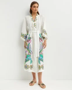 Lniane kimono z printem