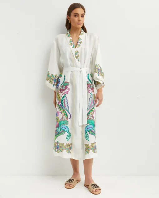 Lniane kimono z printem