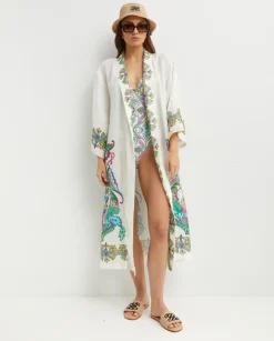 Lniane kimono z printem