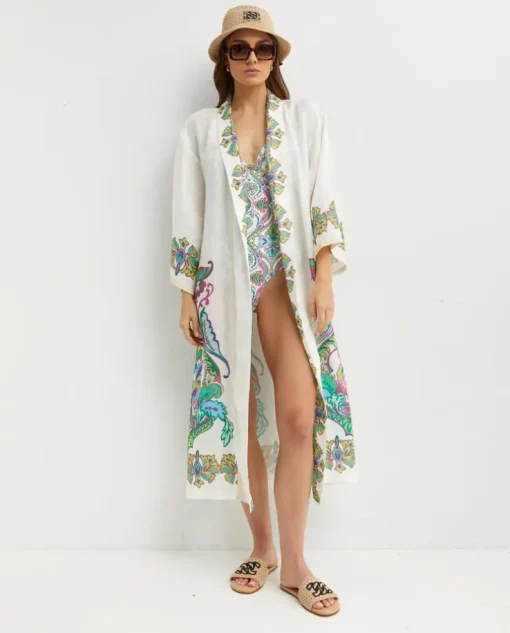 Lniane kimono z printem